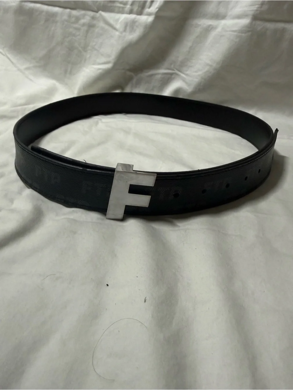 FTP Black Leather Belt with Silver 'F' Buckle